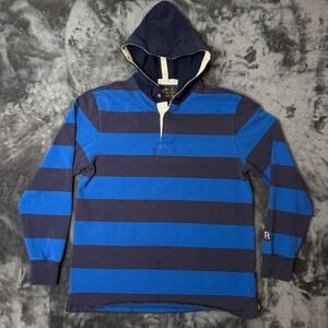 Rugby Athletic Apparel Striped Black Blue Long Sleeve Hoodie Size X-Large